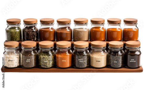 Wooden Spice Rack with Jars on Transparent Background, PNG, Generative Ai