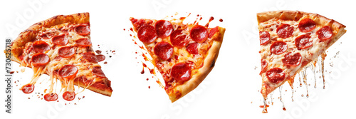 Set of a slice of pepperoni pizza flying on a Transparent Background