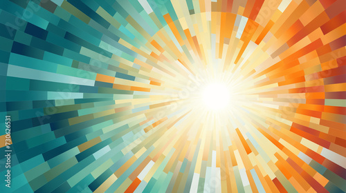 Dreamy abstract circular background with sun in dark teal and light orange hues.