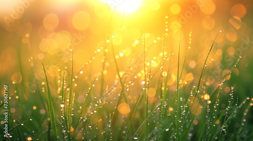 Golden Morning Dew on Vibrant Grass
