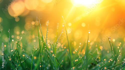 Sunrise Dew on Lush Green Grass Bokeh
