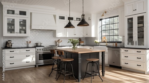 Obraz na płótnie Modern Farmhouse Kitchen: A Blend of Rustic Charm and Industrial Edges w salonie