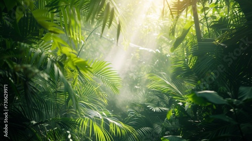 tropical jungle in summer, dense with vibrant green foliage  © Daunhijauxx