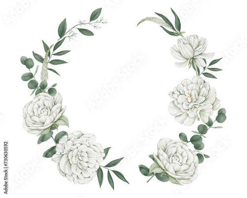 wreath of white roses isolate on white ground