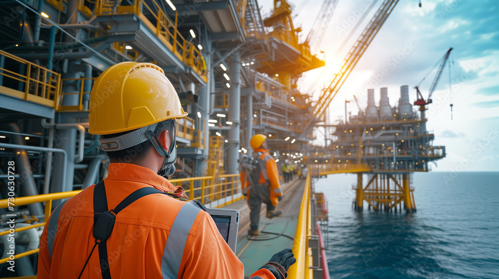 Working engineer at offshore oil and gas refinery. Working engineer at offshore oil and gas refinery.