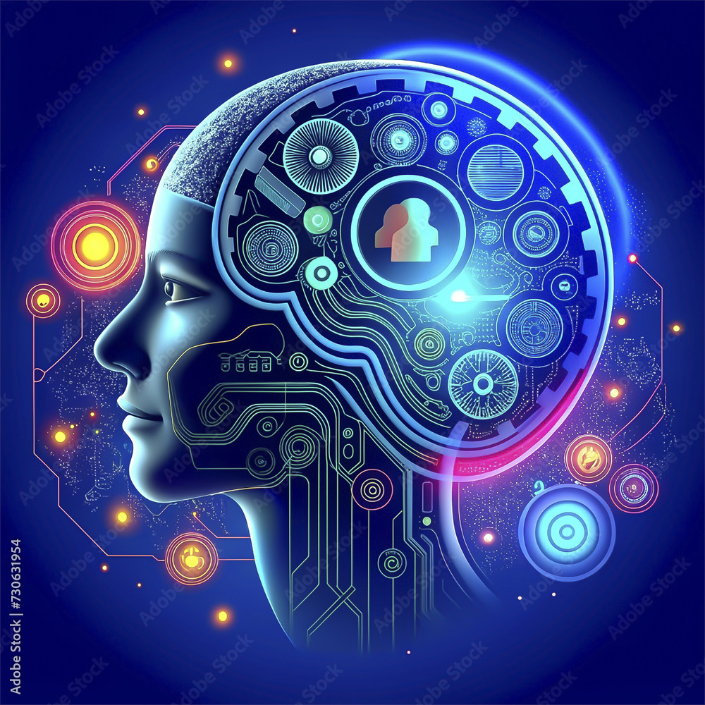 Artificial intelligence concept. Human head with electronic brain. Vector illustration Artificial intelligence concept. Human head with electronic brain. Vector illustration