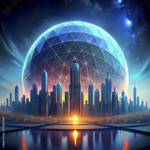 Globe and city. Global network concept. 3D illustration.
