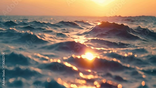 Sun Is Setting Over the Ocean Waves Generative AI photo