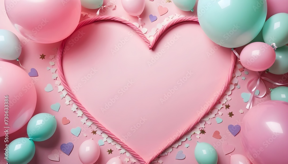 pink balloons in the shape of heart, text space