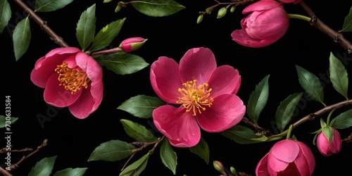 pink flowers on clean black background