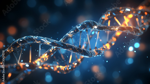 3D rendering genetic diagram of human DNA under microscope