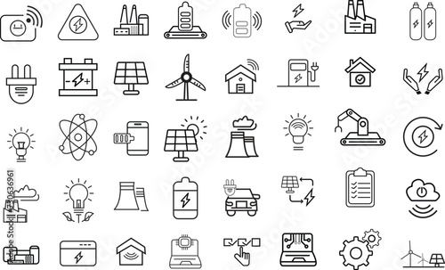 Electricity icons set. Charging ,Containing charge, battery, energy, electricity, charger, recharge, electric car and charging station icons. . Vector illustration.