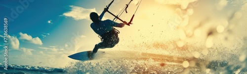 Kiteboarding sport. Summer background . Banner © kramynina