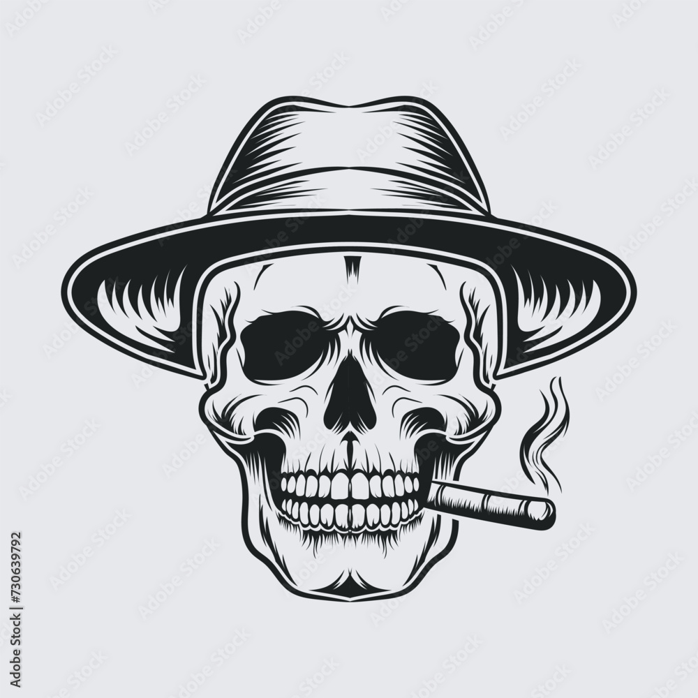 Vector Skull smoking graphic illustration design