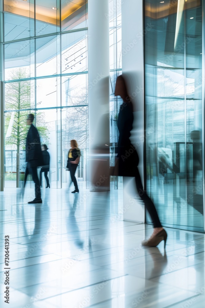 Blurred motion of people walking in a modern office Blurred motion of people walking in a modern office
