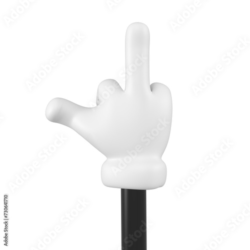 White and black emoji hand with middle finger gesture isolated. Showing protest symbol, icon and sign concept. 3d rendering.