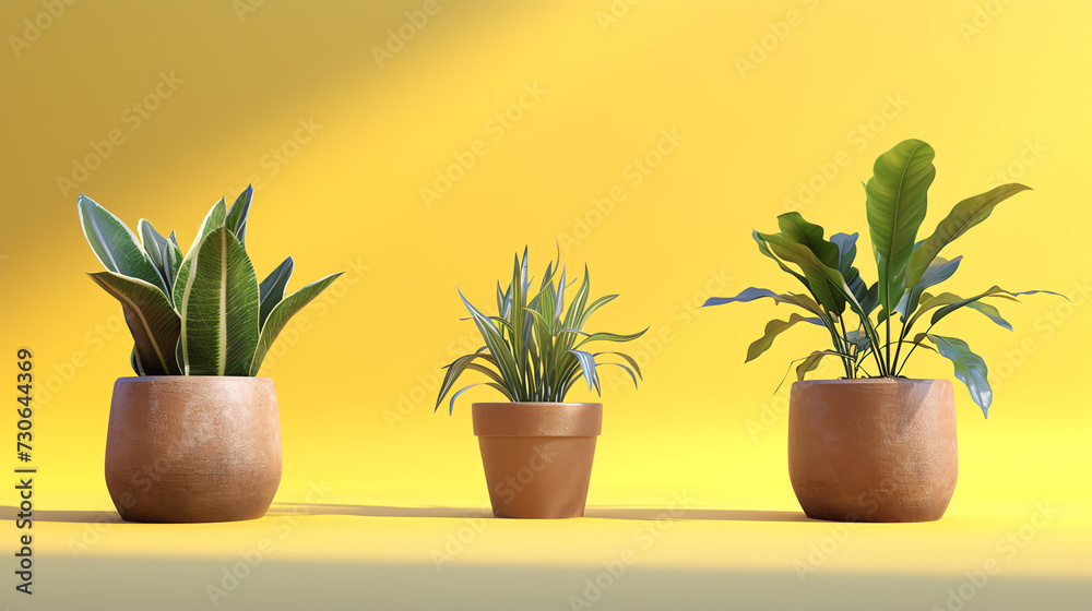 Set of Plant Pot on Clean Yellow Background