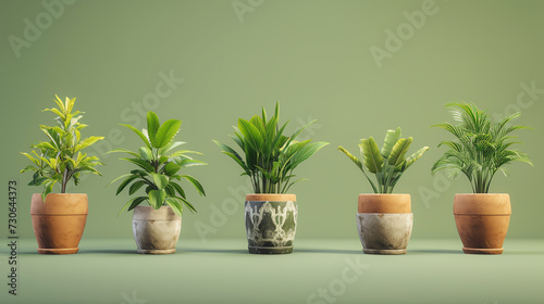 Set of Plant Pot on Green Background