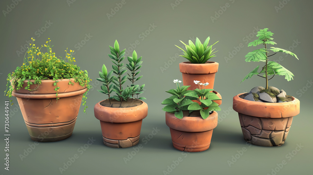 Set of Pot in Realistic Style