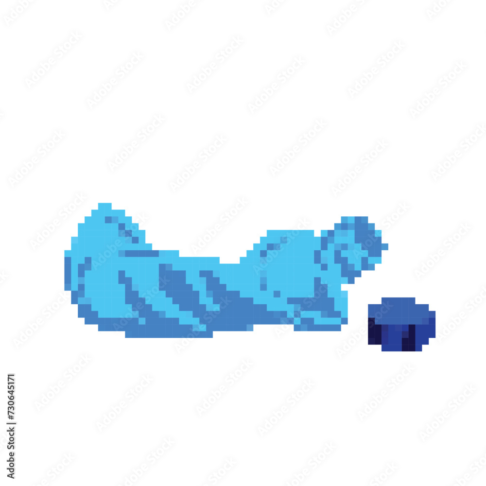 Fototapeta premium Crumpled plastic bottle with opened cap. Junk, trash, garbage. Pixel bit retro game styled vector illustration drawing. Simple flat cartoon drawing.