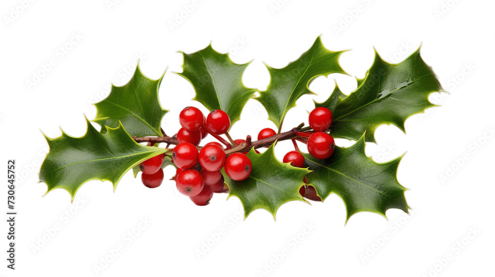 Holly Berries, Spring of holly isolated on transparent background, Generative ai.