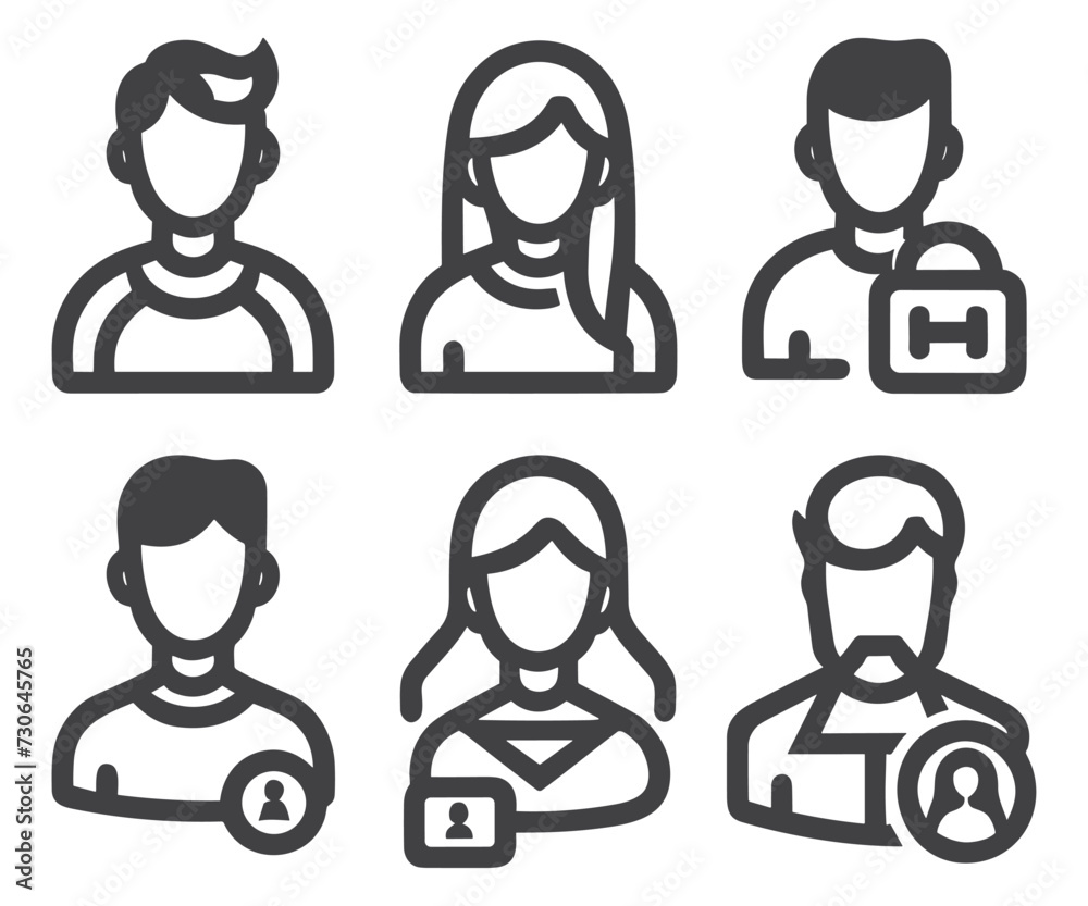 Avatar profile icon set including male and female.Avatar Icons. Granite Series. Simple glyph style icons set. Avatar profile icon set including male and female.Avatar Icons. Granite Series. Simple glyph style icons set.