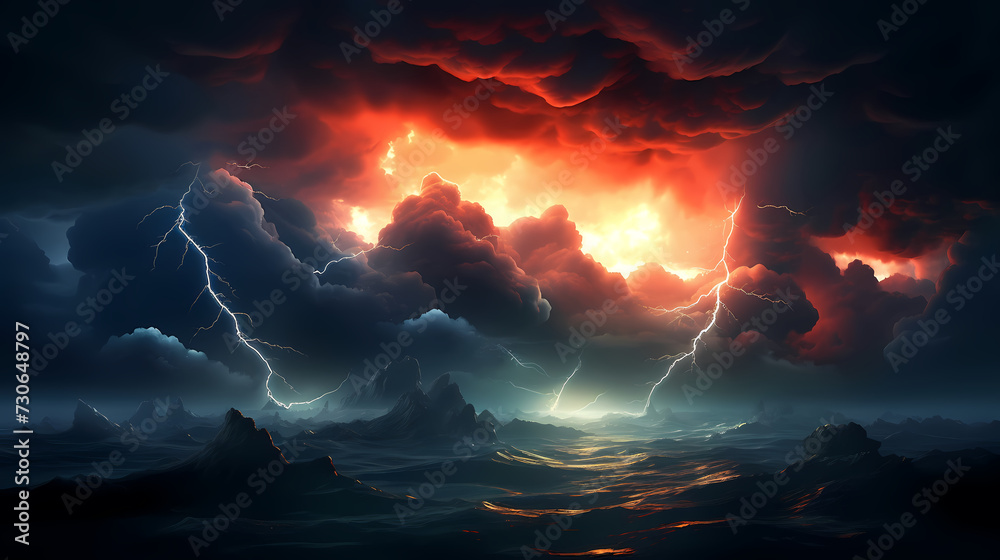 Lightning storm over natural landscape Lightning storm over natural landscape