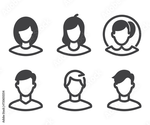 Avatar profile icon set including male and female.Avatar Icons. Granite Series. Simple glyph style icons set.
