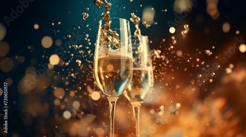 glasses of champagne against blue background