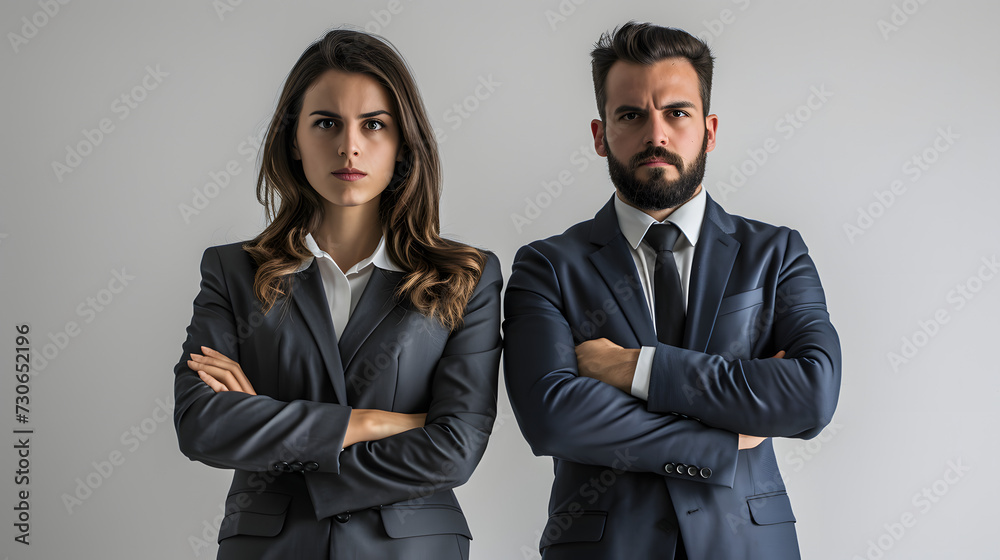 Businessmen and business women in a suit with angry facial expressions Businessmen and business women in a suit with angry facial expressions
