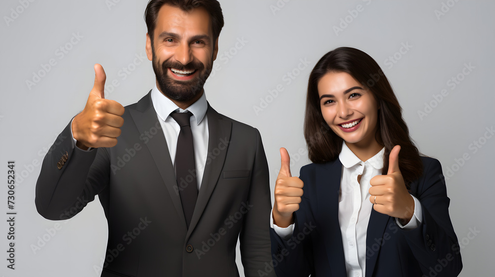 businessman and businesswoman with thumbs up businessman and businesswoman with thumbs up
