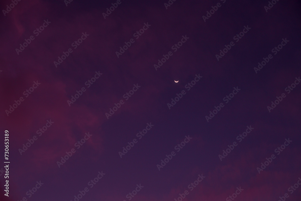Beautiful lilac sky after sunset and moon Beautiful lilac sky after sunset and moon