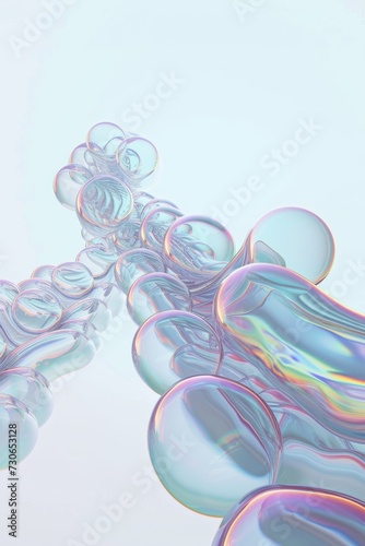 A mesmerizing image of glossy iridescent bubbles aligned on a soft gradient background