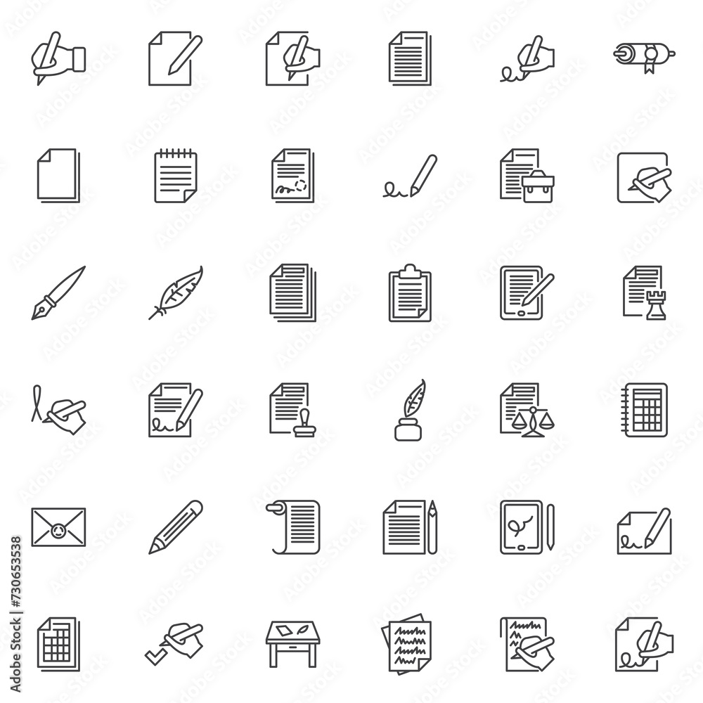 Writing documents line icons set Writing documents line icons set