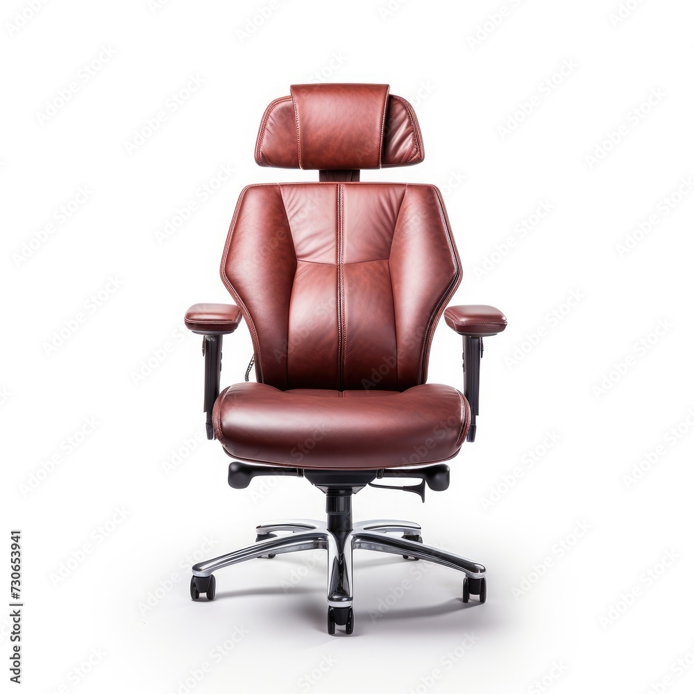 Fototapeta premium Ergonomic leather office desk chair with adjustable settings for comfort and posture support, Ai Generated.