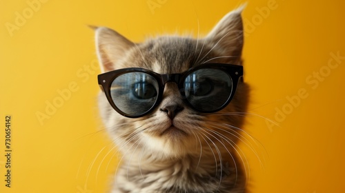 Close portrait of British furry cat in fashionable sunglasses, exuding style and charm, Ai Generated.