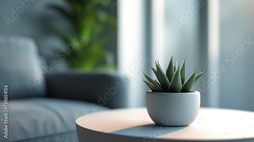 interior scenes containing a white terra cotta plant on a table photo