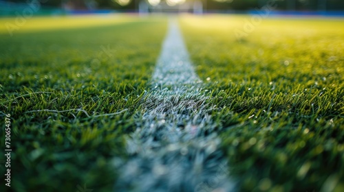 Close-up view showcasing the precise lines and markings of a soccer field, Ai Generated. © Crazy Juke