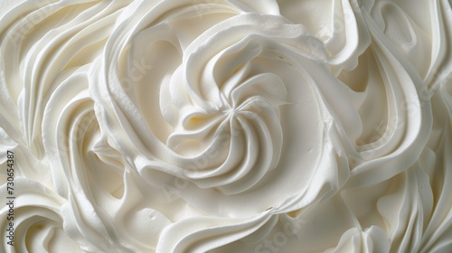 Close-up capturing the delicate swirls and texture of white whipped cream, perfect for design, Ai Generated.