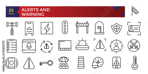 Alerts and warning signs set line icons set for mobile ux/ui kit