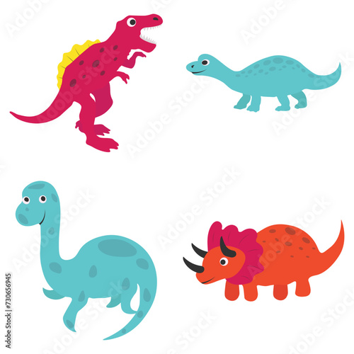 Adorable Dinosaurs Illustration. Cute Cartoon Design Style. Isolated Vector