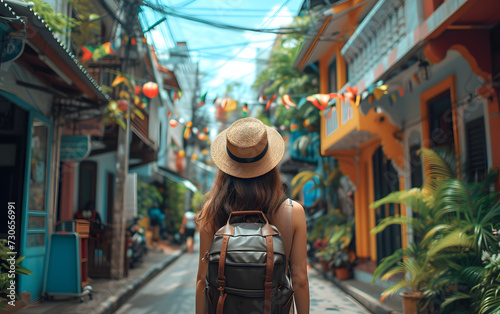 A solo traveler exploring a vibrant and bustling city