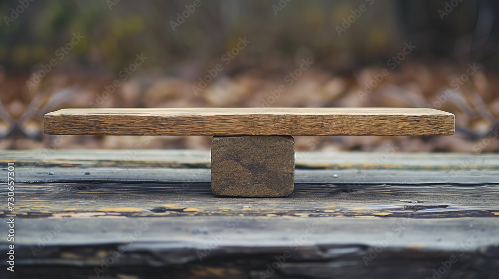 Fototapeta premium Minimalist wooden bench design in nature.
