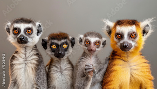 Group Portrait of Four Different Lemur Species photo