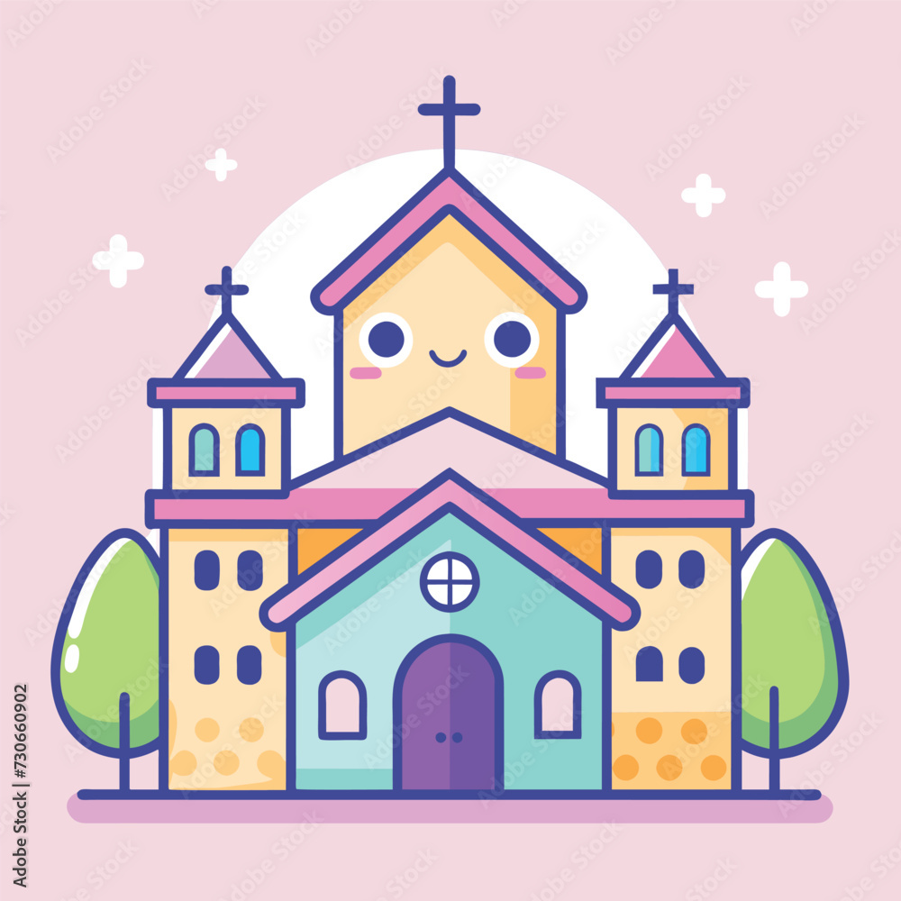 illustration of church in the morning