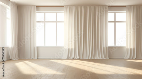 Light and Airy Room with Roomy Mockup Curtains and Wall for Display