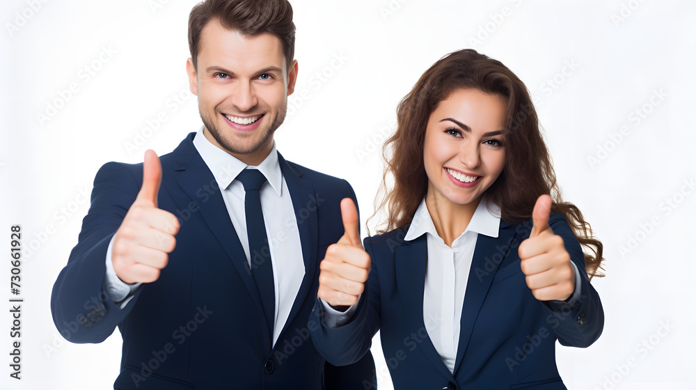businessman and businesswoman with thumbs up businessman and businesswoman with thumbs up