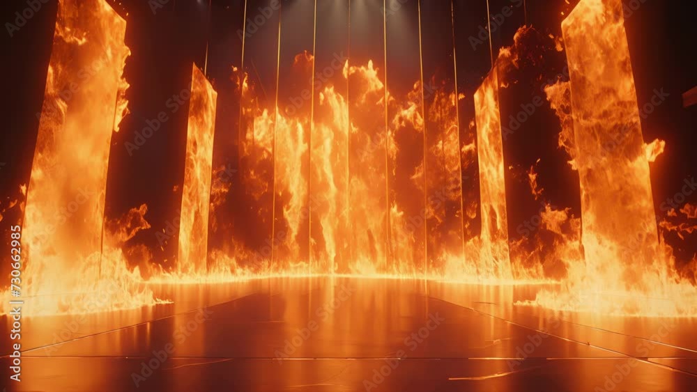 The stage is set ablaze with a symphony of abstract flames as performers use fire like musical notes to create a spellbinding visual performance.