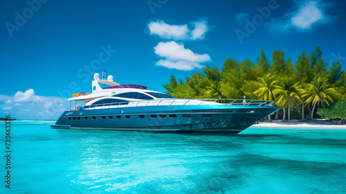 Luxury Yacht Sailing in Azure Tropical Waters. Exclusive Ocean Retreat. © pawczar