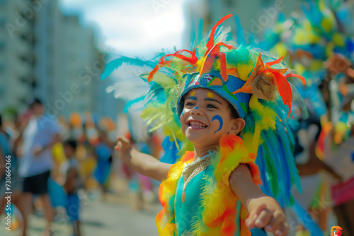 A picture of a little child enjoying the carnival procession.